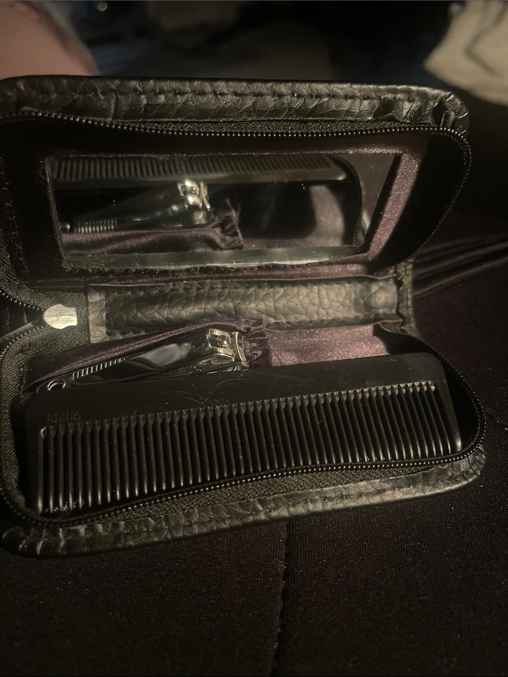 Vintage coed/Men's Travel Grooming Kit with Black Comb and Nail Clippers